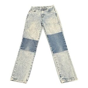 Aeropostale Straight Super High Rise Patch Demin Jeans Size 4 Light Wash 1990's